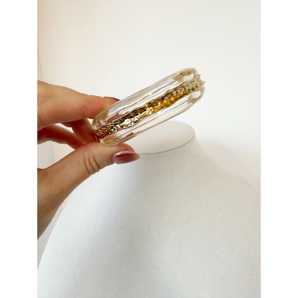 Alexis Bittar Clear Lucite Gold Cuff Bangle Magnetic Bracelet - Picture 6 of 13